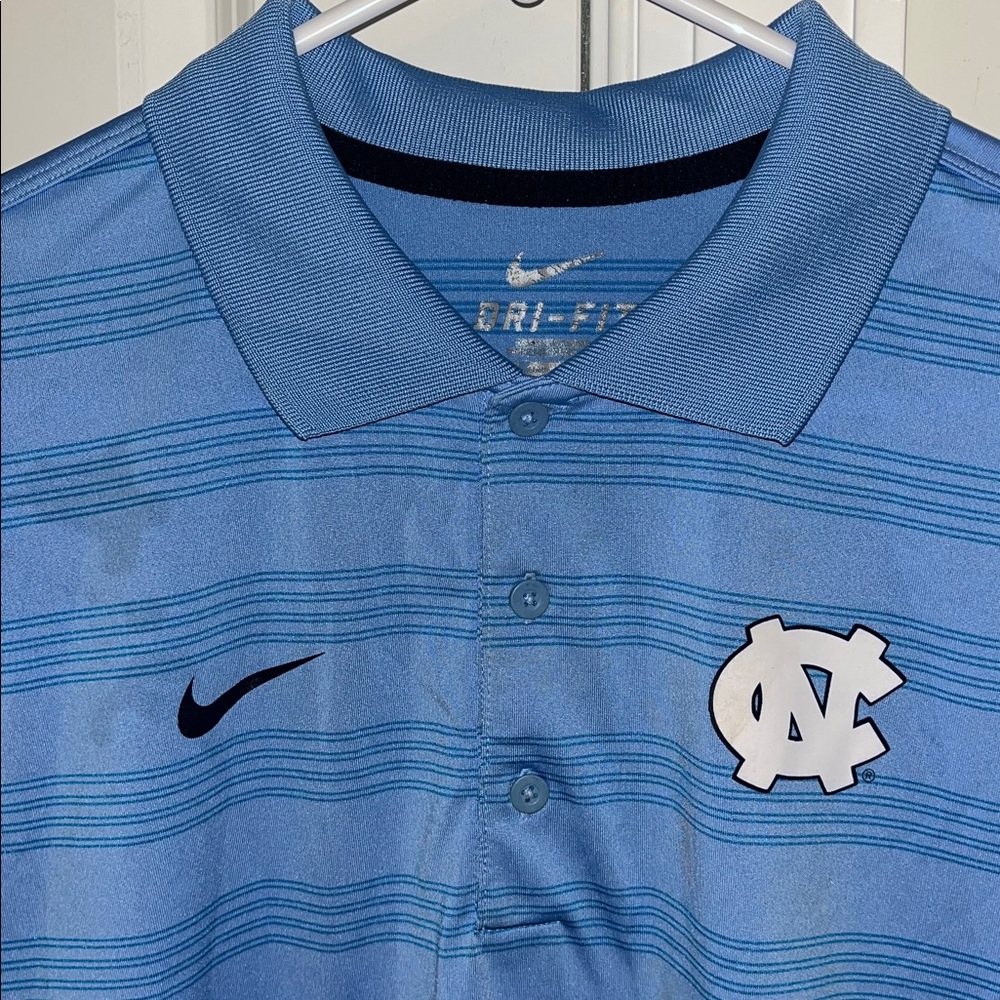 Nike UNC North Carolina Blue Stripe Tar Heels polyester Tennis Polo golf shirt S